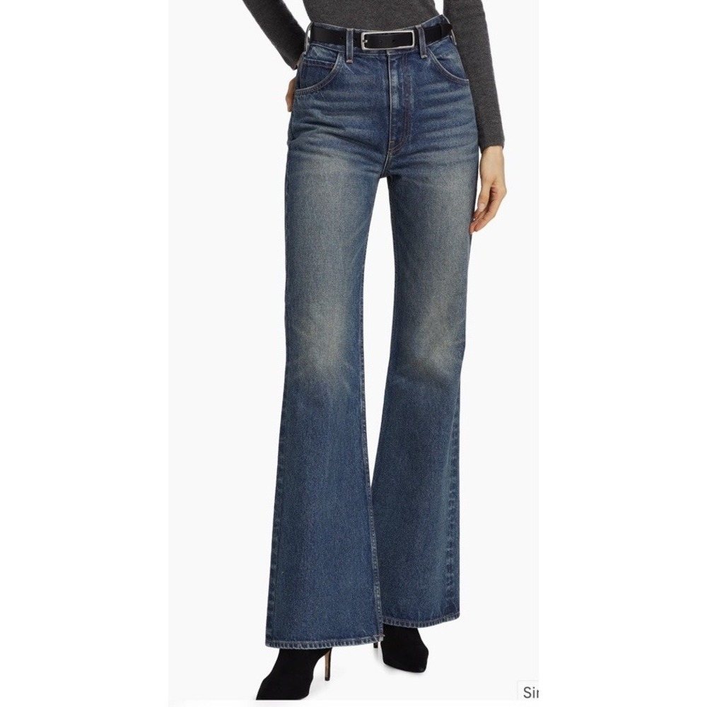 NWT Nili Lotan Roe Flare Hi Rise Size 29 Blue Denim Simon Wash USA 30"x33" $450